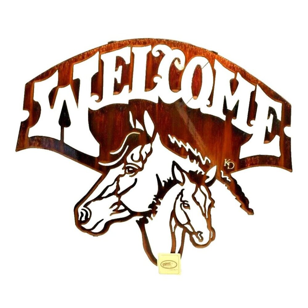 Lazart Horse Welcome Sign 20 inch Metal Decorative Laser Cut Wall Art Rustic